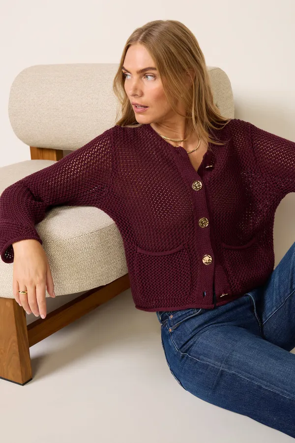 Evereve Emery Open Stitch Cardigan - Vino - Image 2
