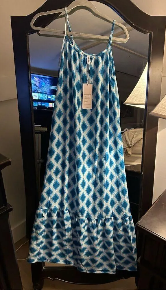 NEW Spaghetti Strap Scoop Neck Smocked Ruffle Flowy Maxi Dress S - Image 3