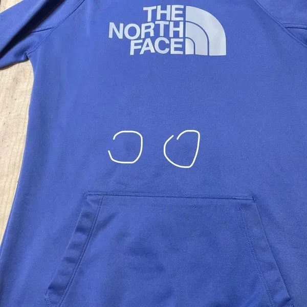 The‎ North Face Blue Logo Pullover Hoodie Sweatshirt Women’s Sz Medium Pocket - Image 5