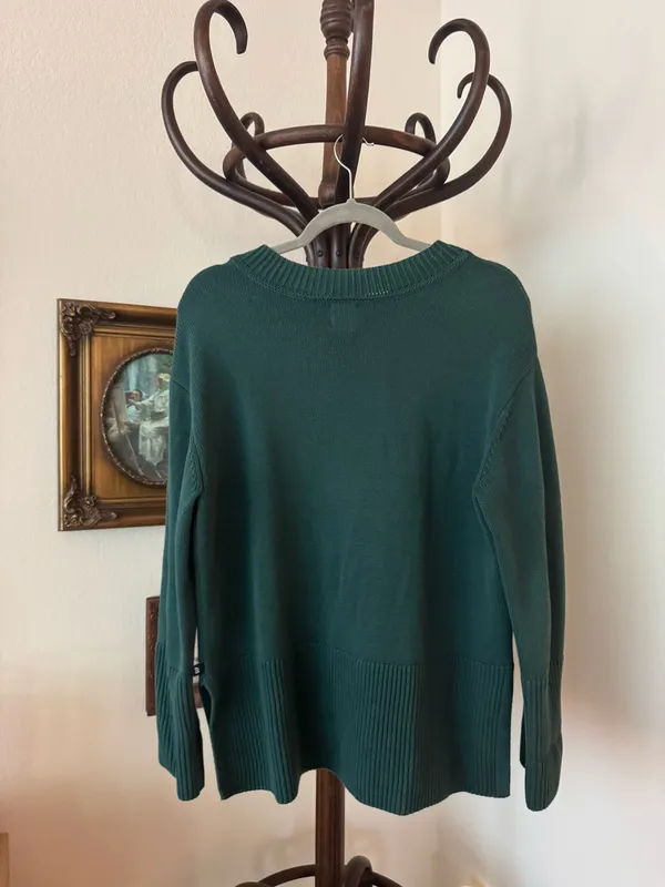 Dark Green 100% Cotton Gap Knit Sweater - Image 2