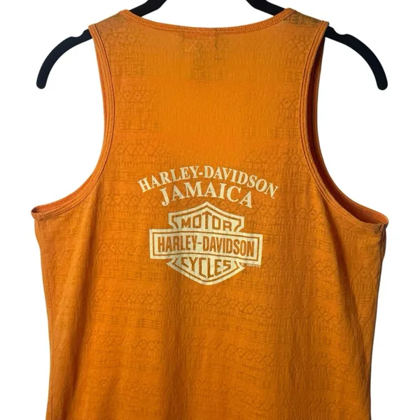Harley Davidson Jamaica Orange Aztec Print Tank Top Novelty Motorcycle Comfort L - Image 6