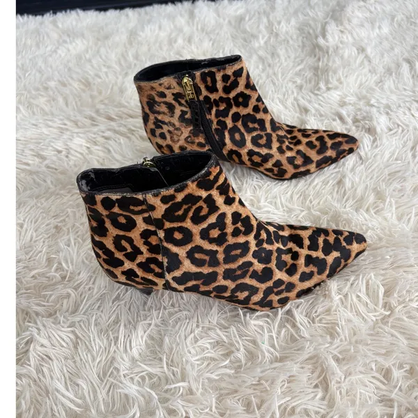 Sam Edelman Leopard Print Hair Calf Leather Pointed Toe Zip Up Ankle Boots Sz‎ 6 - Image 2