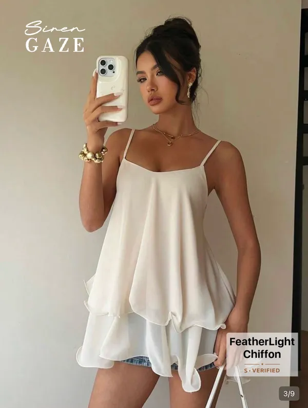 Women's Elegant Cream Tiered Ruffle Top White - Image 2
