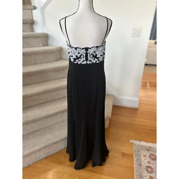 Vintage Y2K 90s Black & White Rose Floral Beaded Maxi Gown Whimsygoth Romantic - Image 3