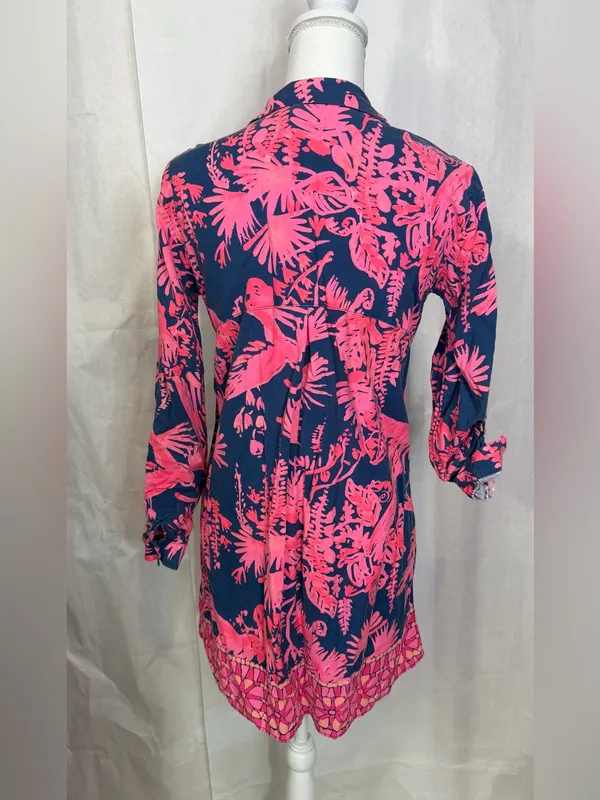 Lilly Pulitzer Navy Tunic Dress with Hot Pink Tropical Print - Image 7