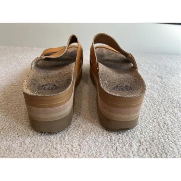 REEF Vista Higher Platform Slide Sandal Brown Vegan Leather Chunky Boho Beach - Image 5