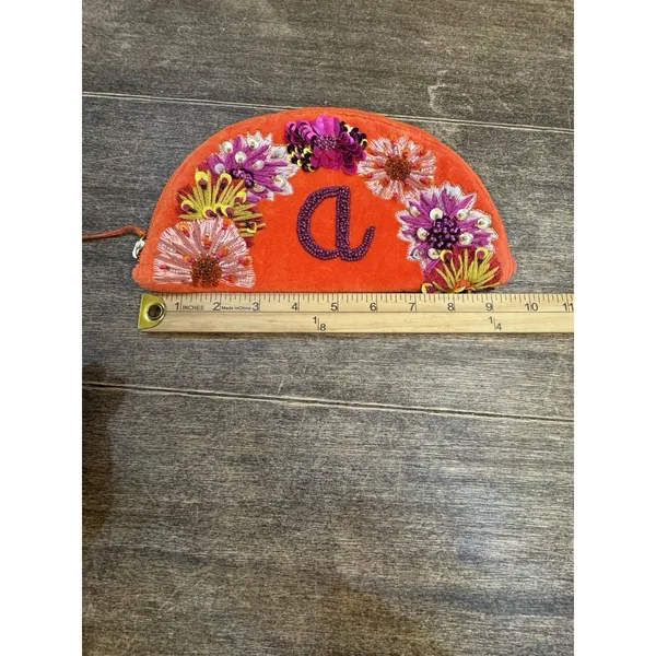 Anthropologie Monogram Crescent‎ Pouch Orange with purple monogrammed A - Image 4