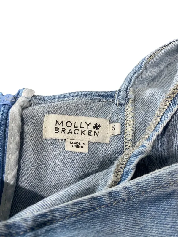 Molly Bracken Puff Sleeve Denim Dress Blue Size S Coquette Fairy Coastal Boho - Image 3