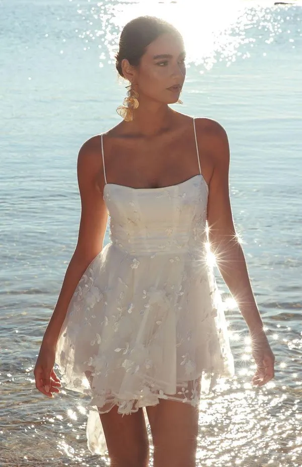 Selfie Leslie Athens Floral Bow Mini Dress White - Image 3