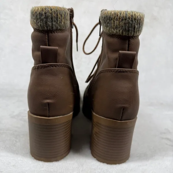 Soda Faux Leather Lace Up Combat‎ Ankle Boots Knit Cuff Block Heel Lug Sole 9W - Image 3