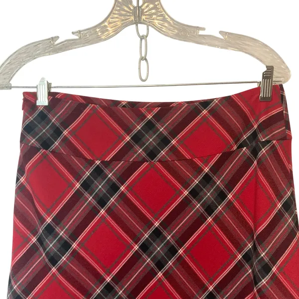 Covington Red Black White Tartan Plaid Stretch A-Line Holiday Christmas Skirt 4 - Image 2