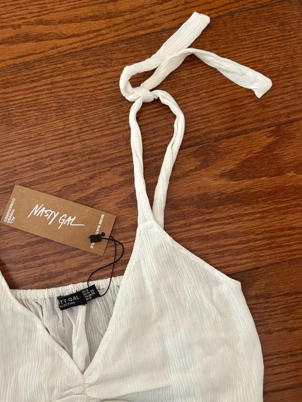 NWT Nasty Gal Crinkle Fringe Hem Bralette Size Crop Top Size Small Size 4 Cream - Image 10