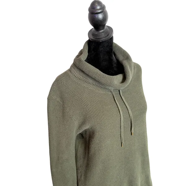 Ralph Lauren Green Waffle Knit Cowl Neck Sweater Women Size‎ M Minimalist - Image 8
