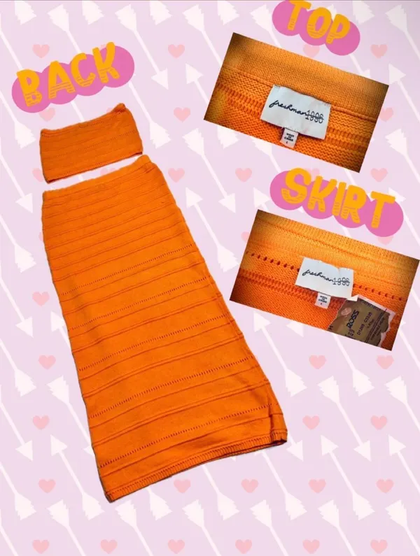 Freshman 1996 orange knit set with horizontal ribbed texture, size L NWT - Image 3