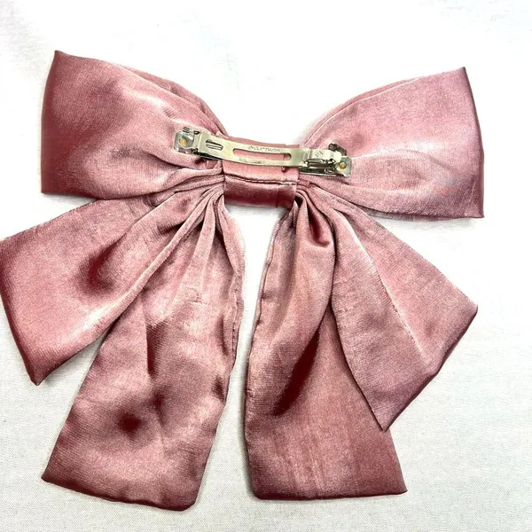 Women’s Dusty Pink Oversized Silky Soft Satin Elegant Hair Bow clip Coquette Y2K - Image 4