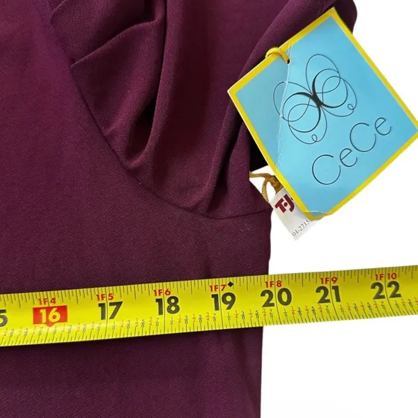 CeCe Women Plum Ruffle Mock Neck Puff Short Sleeve Blouse Top Size L NWT | 0207 - Image 5