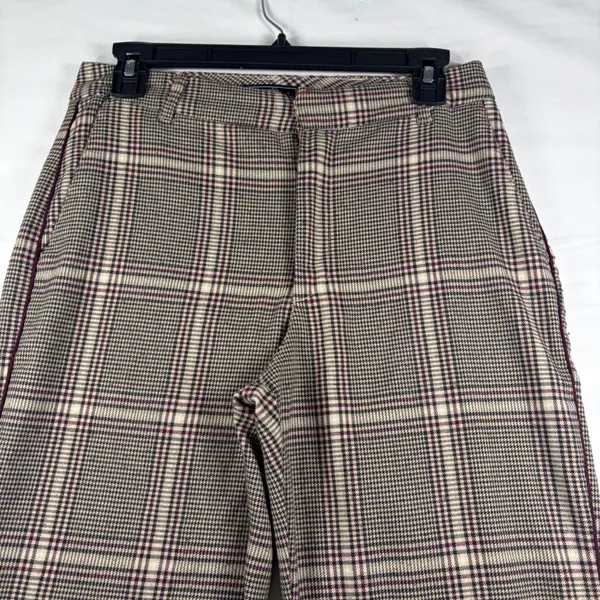 Abercrombie & Fitch Simone High Rise Ankle Flare Plaid Pants Tan Burgundy Size S - Image 12