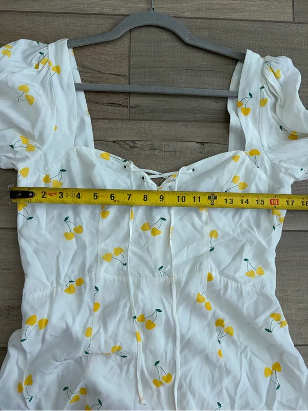 For Love & Lemons Ashland Lace Up White Yellow Cherry Print Y2K Boho Mini Dress - Image 8