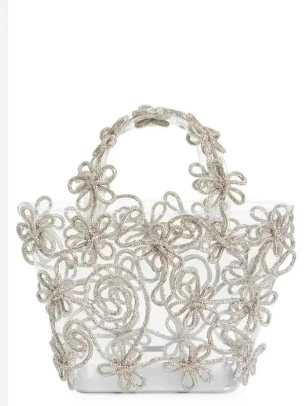 NWT cult gaia clear tote with silver floral beading - Image 2