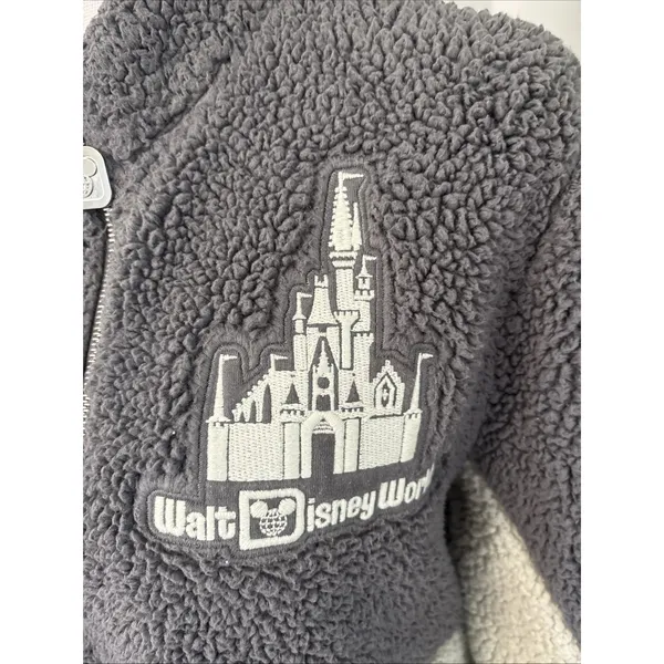Disney Disneyland Spirit Jersey Sherpa Sweatshirt Pullover Fleece Woman‎ Grey Green XS - Image 2