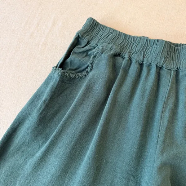 Umgee Linen Blend Boho Wide Leg Cropped Fringe Hem Pants Womens Medium - Image 4
