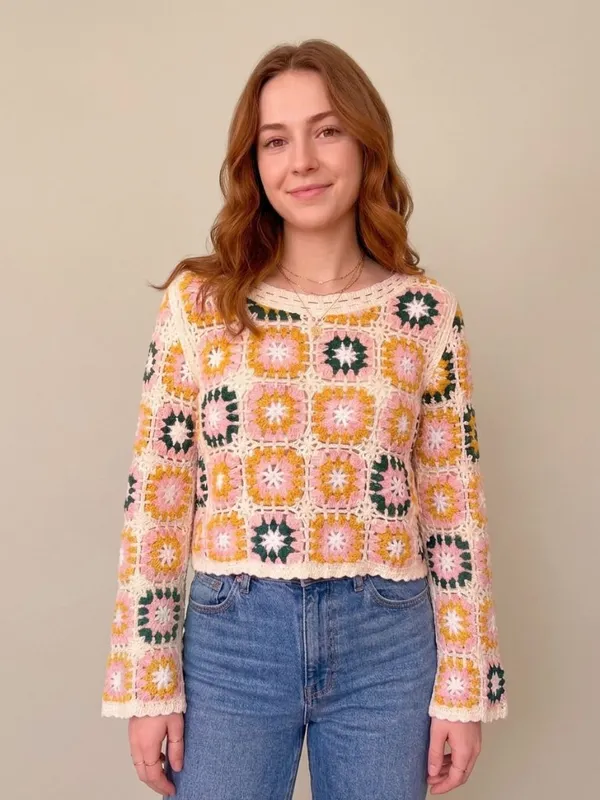 Rebellion Granny Square Crochet Sweater - Image 2