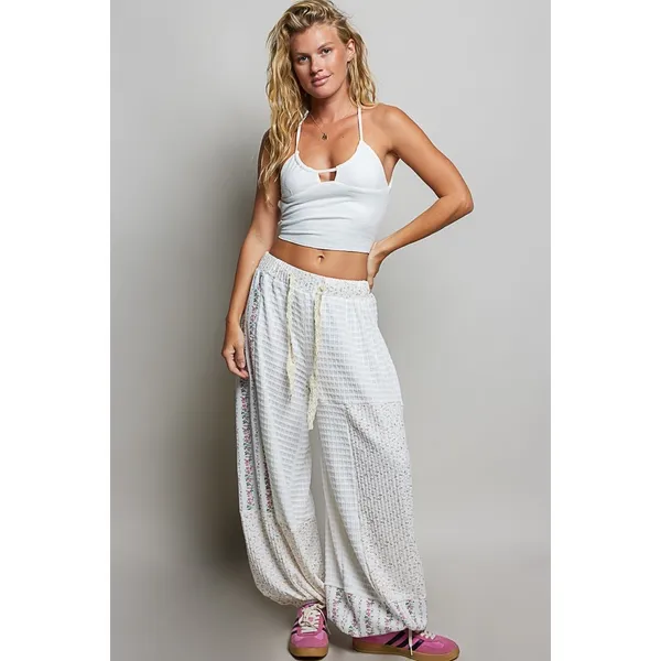 POL Patchwork Mixed‎ Knit Wide Leg Pants - Large - Image 5