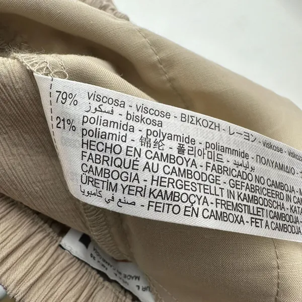 Zara Womens Beige Textured Wide Leg Drawstring Pants Viscose Blend Size‎ Large - Image 4