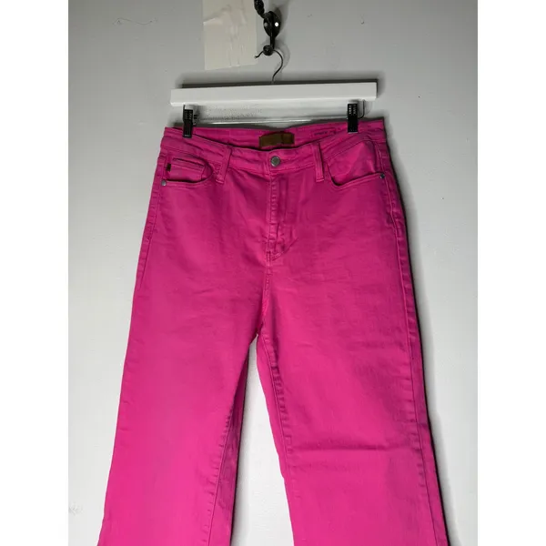 Judy Blue Hot Pink Heart Edition Wide Leg Raw Hem‎ Pants size 11/30 - Image 3