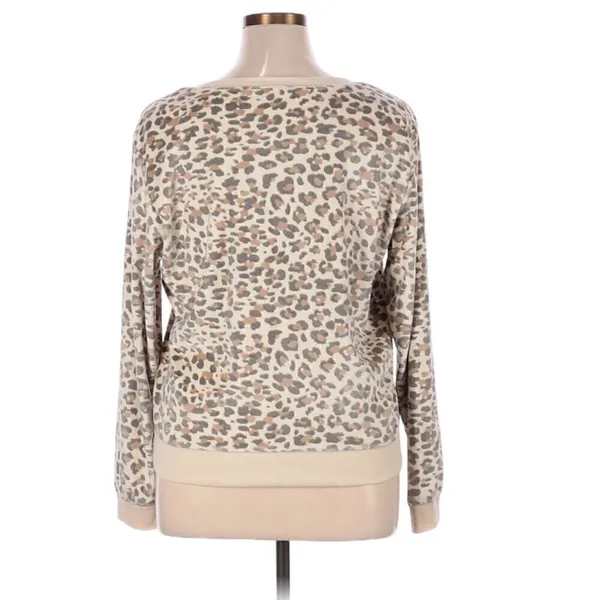 Honeydew Women's Size XL Velour Sweatshirt Natural Leopard Animal‎ Print Beige - Image 5