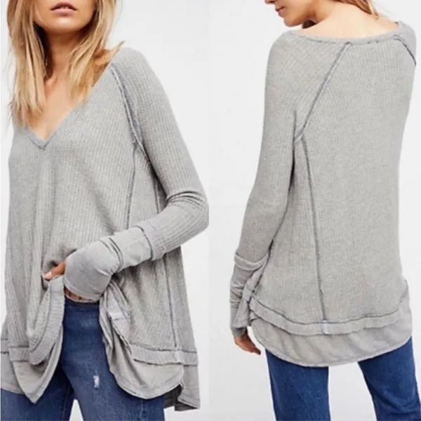 Free People We The Free Laguna Thermal Tunic Top Gray Size Medium oversized - Image 2