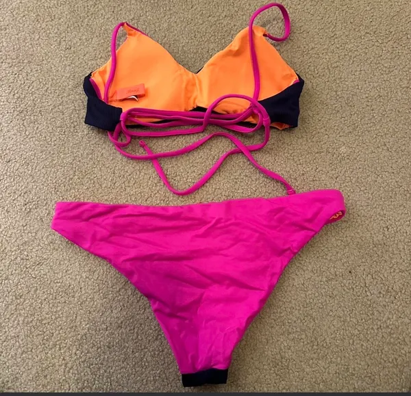 Maaji Pink Blue and Orange Bikini Set. Size small - Image 2