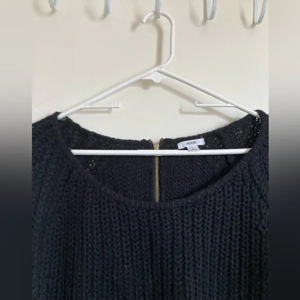 Ardene Black Rib Knit Distressed Ripped Hem Long Sleeve Sweater #Br - Image 5