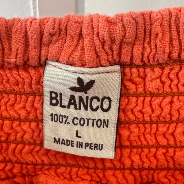 Blanco Orange Cotton Gauze Super Wide Leg Smocked Pom Pom Trim Harem Pants Large - Image 7