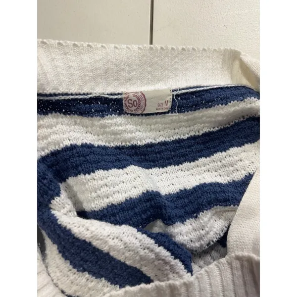 So Striped Knit‎ Sweater Cold Shoulder Long Sleeve Pullover Top M - Image 6