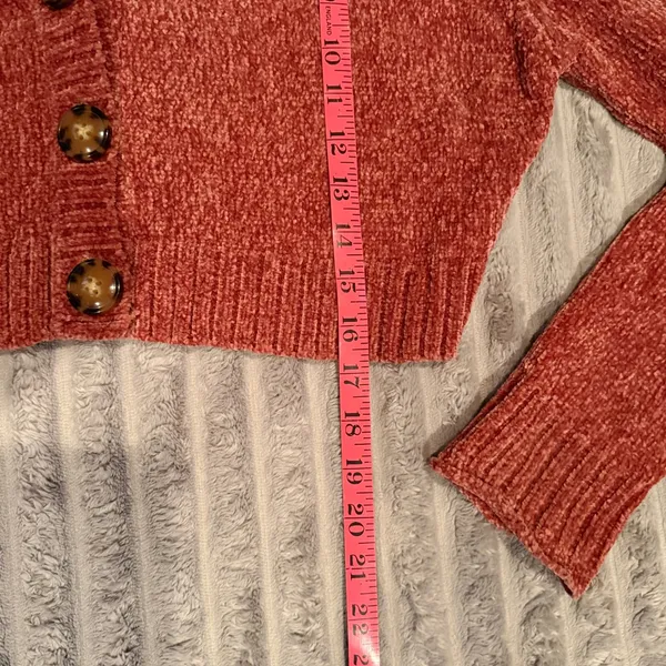 Urban Outfitters Rust Orange Chenille Cropped Cardigan Sweater‎ V-Neck Small - Image 5