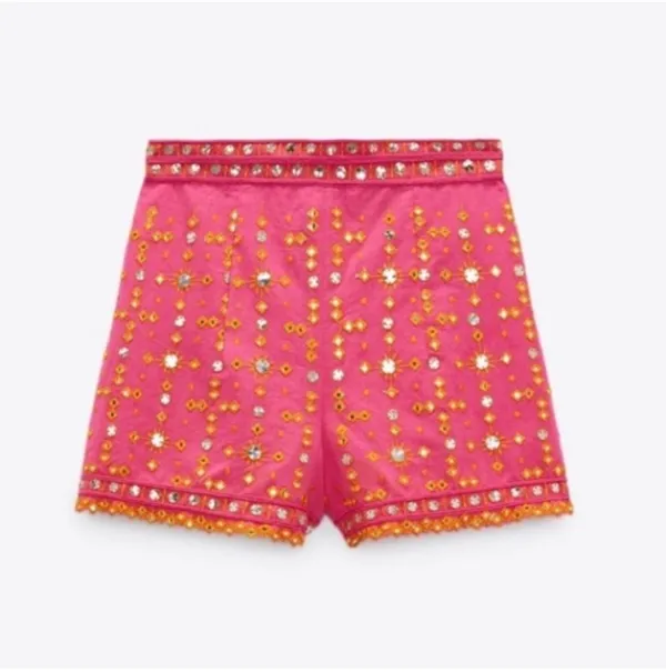 ✨ ZARA Fuchsia Pink Mirror Embroidered Shorts - Boho Festival High-Waisted Size S - Image 6