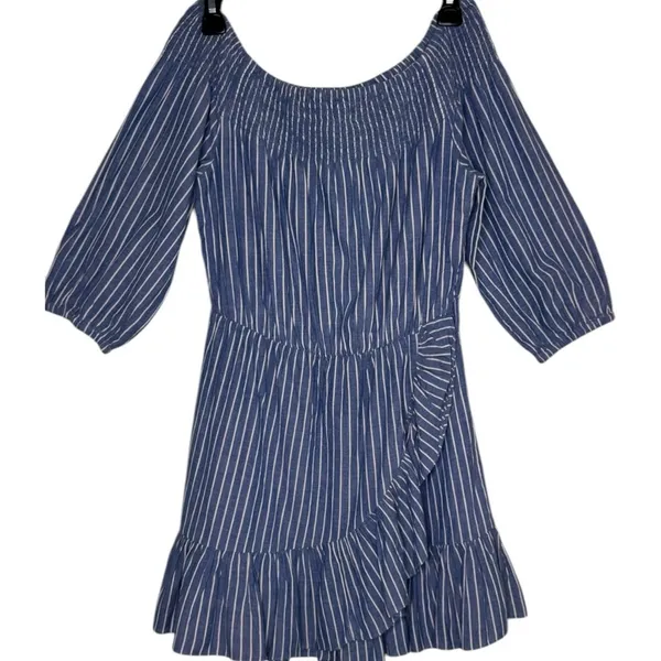 TULAROSA Maida Ruffle Dress in Blue White Stripe Size Small - Image 2