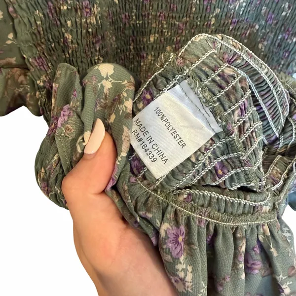 Petal & Pup Leia Floral Smocked Midi Dress Olive Puff Sleeve NWT US 0 - Image 8