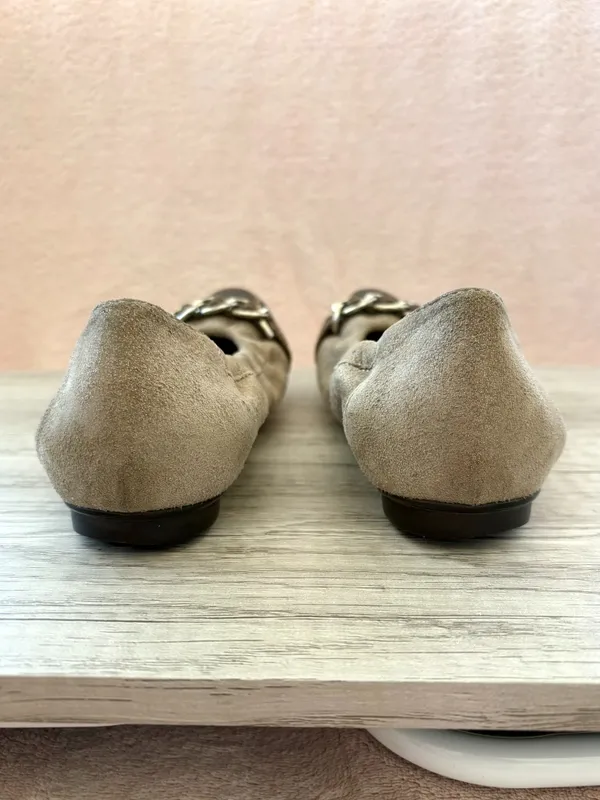 AGL Shimmer Tan Suede Leather Chain Snakeskin Cap Toe Ballet Flat Italy 35.5 5.5 - Image 3