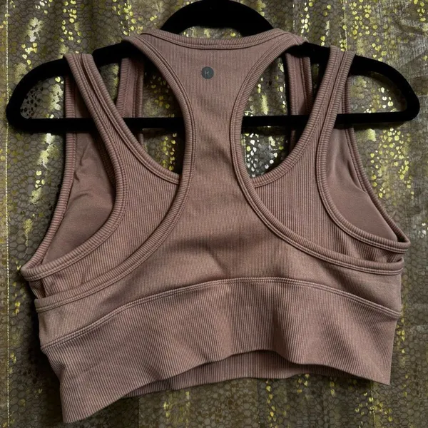 Yogalicious Mauve Pink Stretch Ribbed Double Sports Bra XL - Image 2