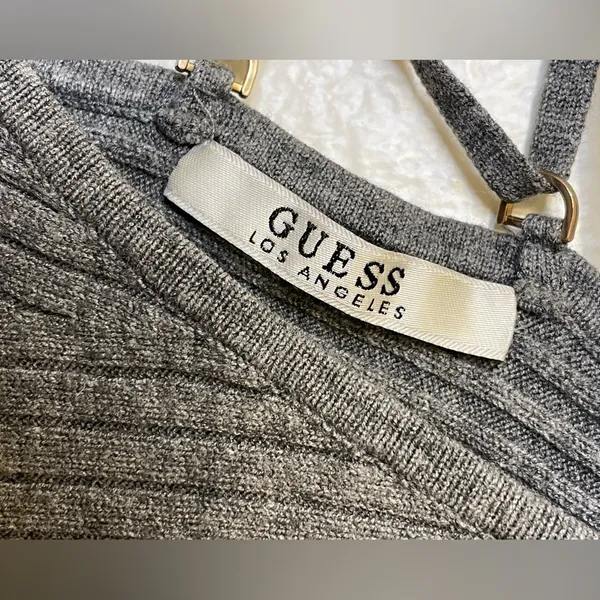Guess Women’s Gray Ribbed V-Neck‎ Long Sleeve Open Back Top Size M - Image 4