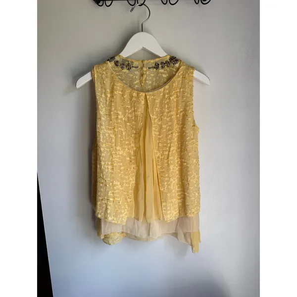 Peter Som Silk Blend Embellished Sleeveless Top Yellow Beaded Layered Blouse - Image 5