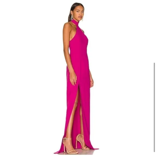 Amanda Uprichard | S | Queen Halterneck Side Seam Split Maxi Gown‎ in Magenta - Image 3
