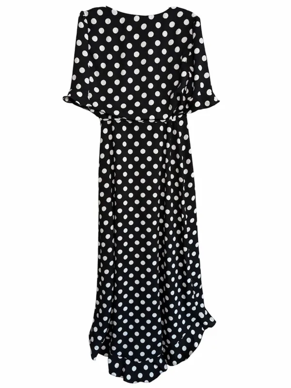 IF BY SEA‎ Black White Polka Dot Wrap Maxi Dress Medium - Image 2