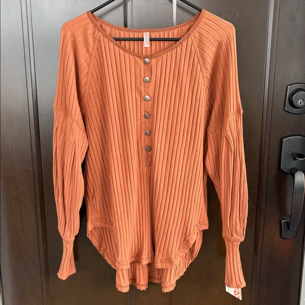 NWT Free People Movement Bella Layer Ribbed Henley Top Spiced Copper Generous XS - Image 5