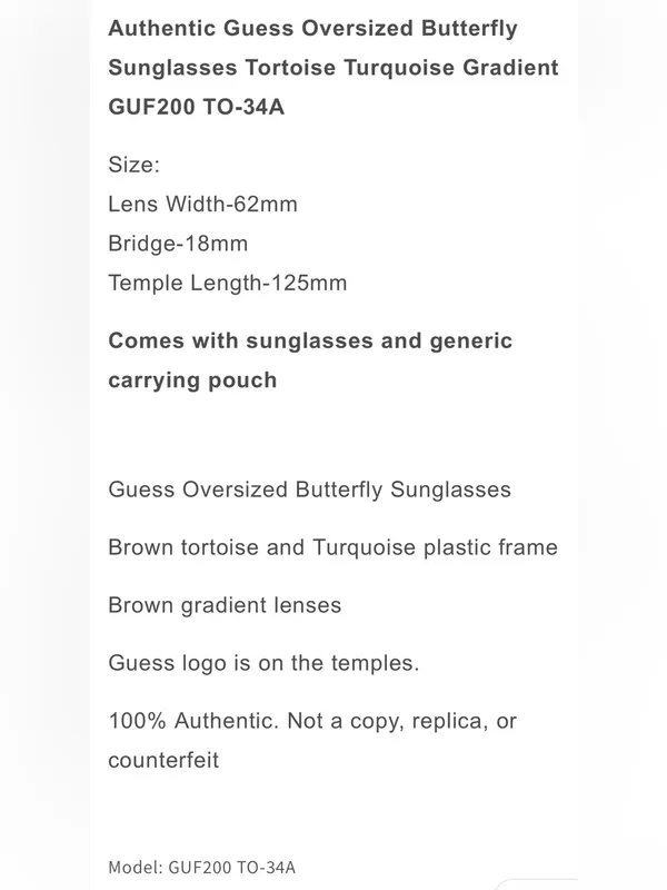 Guess Oversized Butterfly Sunglasses Brown Tortoise blue Gradient GUF200 TO-34A - Image 12