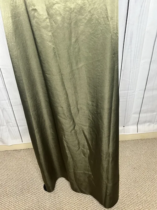 Vince Camuto Olive Green Satin Slip Maxi Dress Sz L V-Neck Strappy Sleeveless - Image 9
