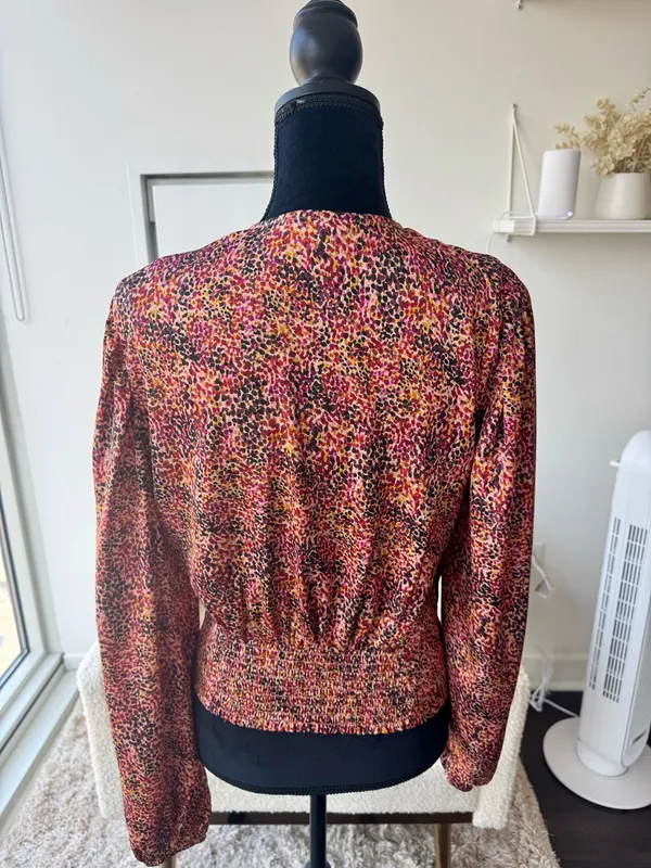 Express Orange Multicolor Satin Wrap Front V-Neck Blouse Size Large NEW! - Image 5