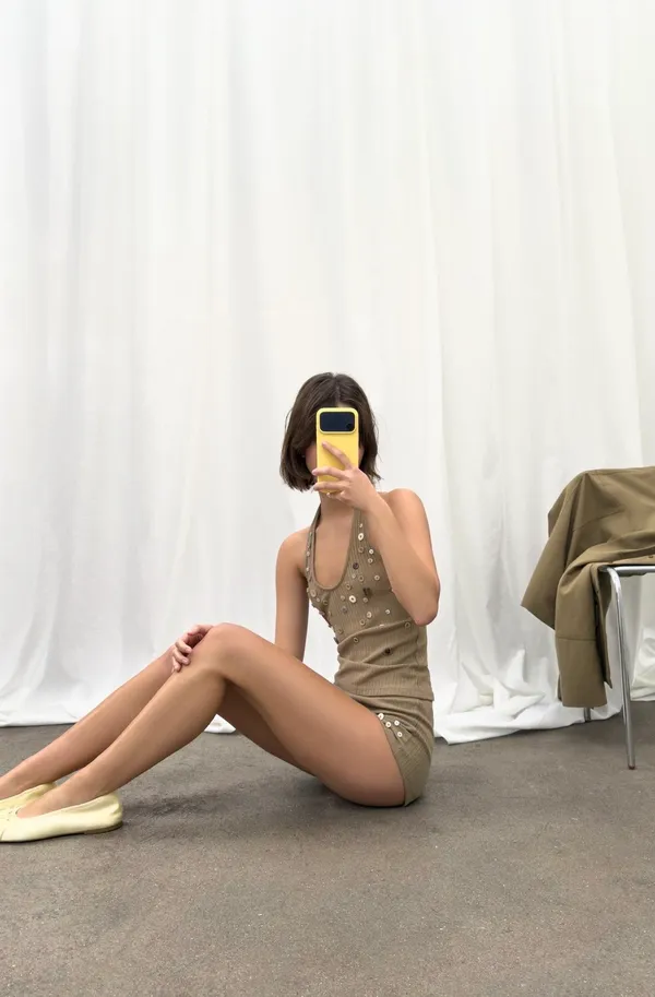 BNWT Zara Olive Green Brown Button Rib Halter Top  - Image 2
